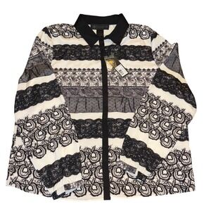 Kardashian Kollection Blouse |‎ XL | Black White Lace Print | Long Sleeve Top